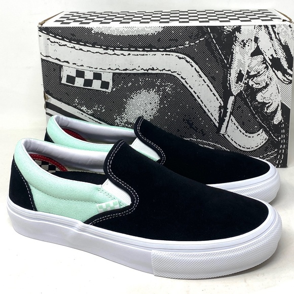 VANS Skate Slip On Sneakers For Women Mint Black Suede Canvas Casual VN0A5FCAM2T - Picture 2 of 11